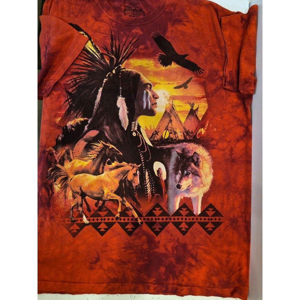 The Mountain XL T-Shirt Native American - Eagle, Wolf, Horse Tye Dye Design